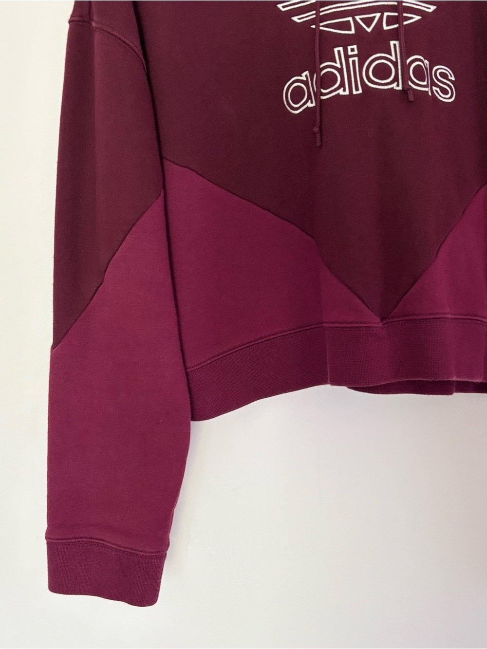 Adidas Originals CLRDO Maroon Hoodie Medium Fleece Lined Oversized Cropped - Picture 8 of 16